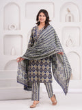 Rangvastra Navy Cotton Printed Kurta Pant Dupatta Set
