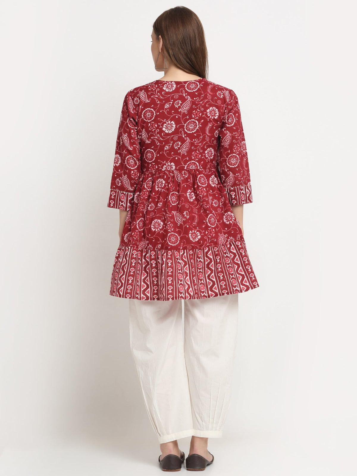Rangvastra  Blue & Maroon Floral Cotton Tunic with Sequins & Tassels