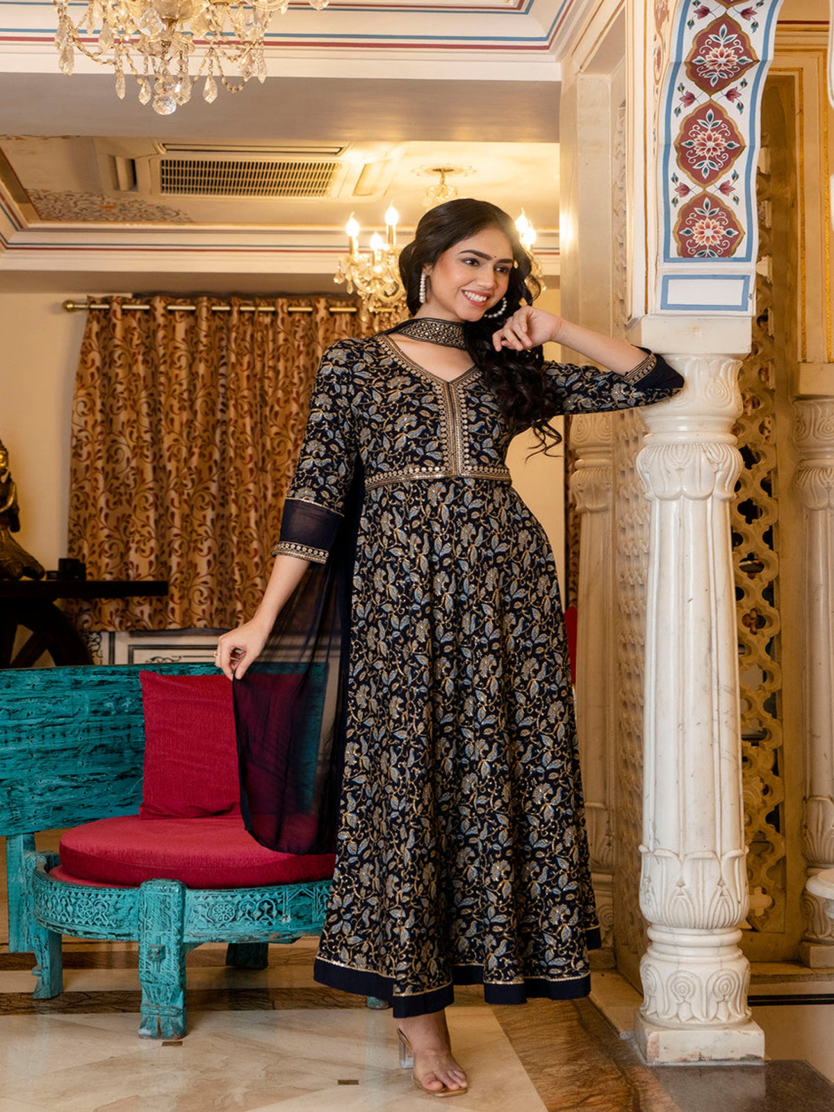 Rangvastra  Rayon Foil Floral Print Gown With Dupatta Set