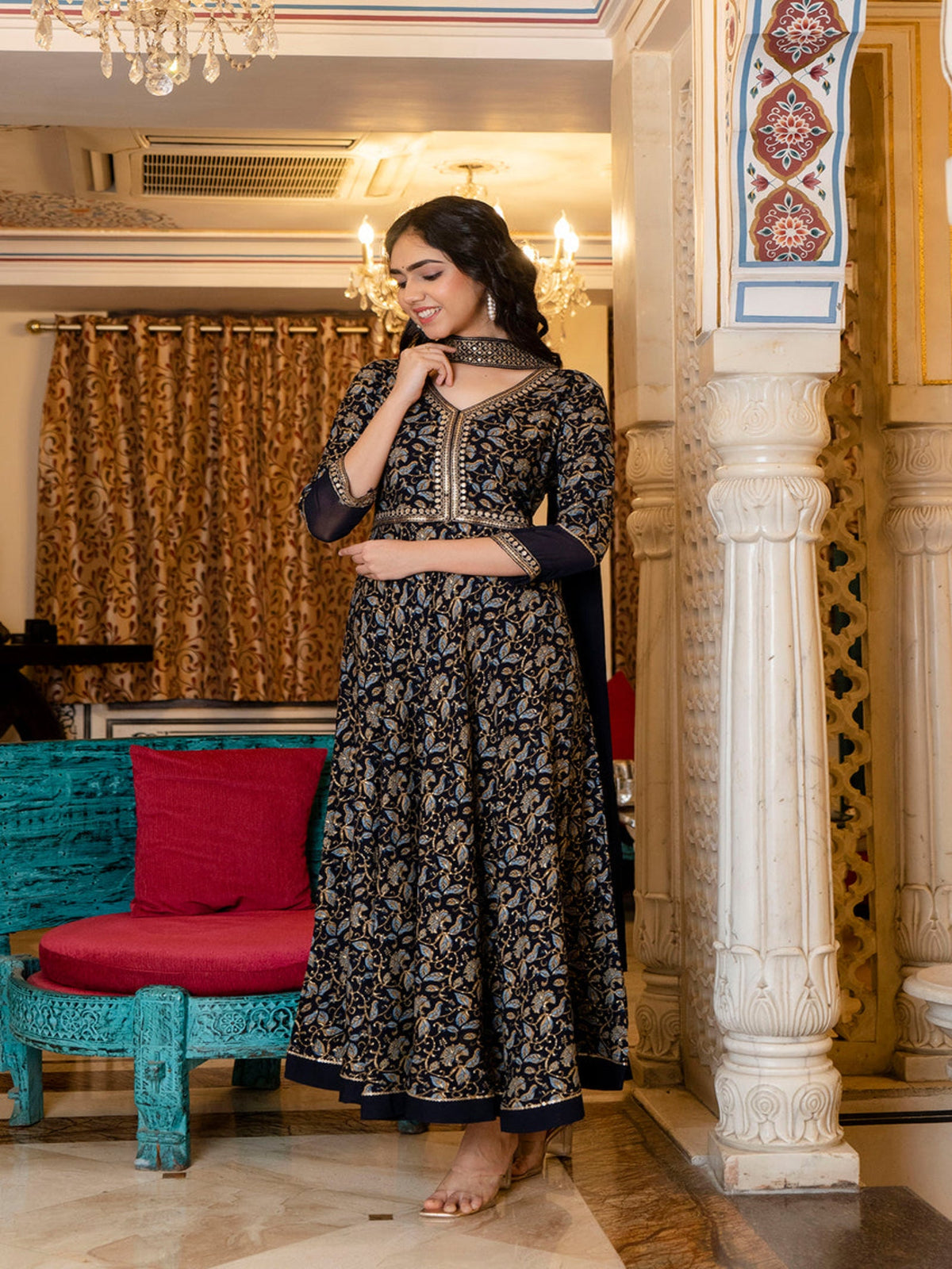 Rangvastra  Rayon Foil Floral Print Gown With Dupatta Set
