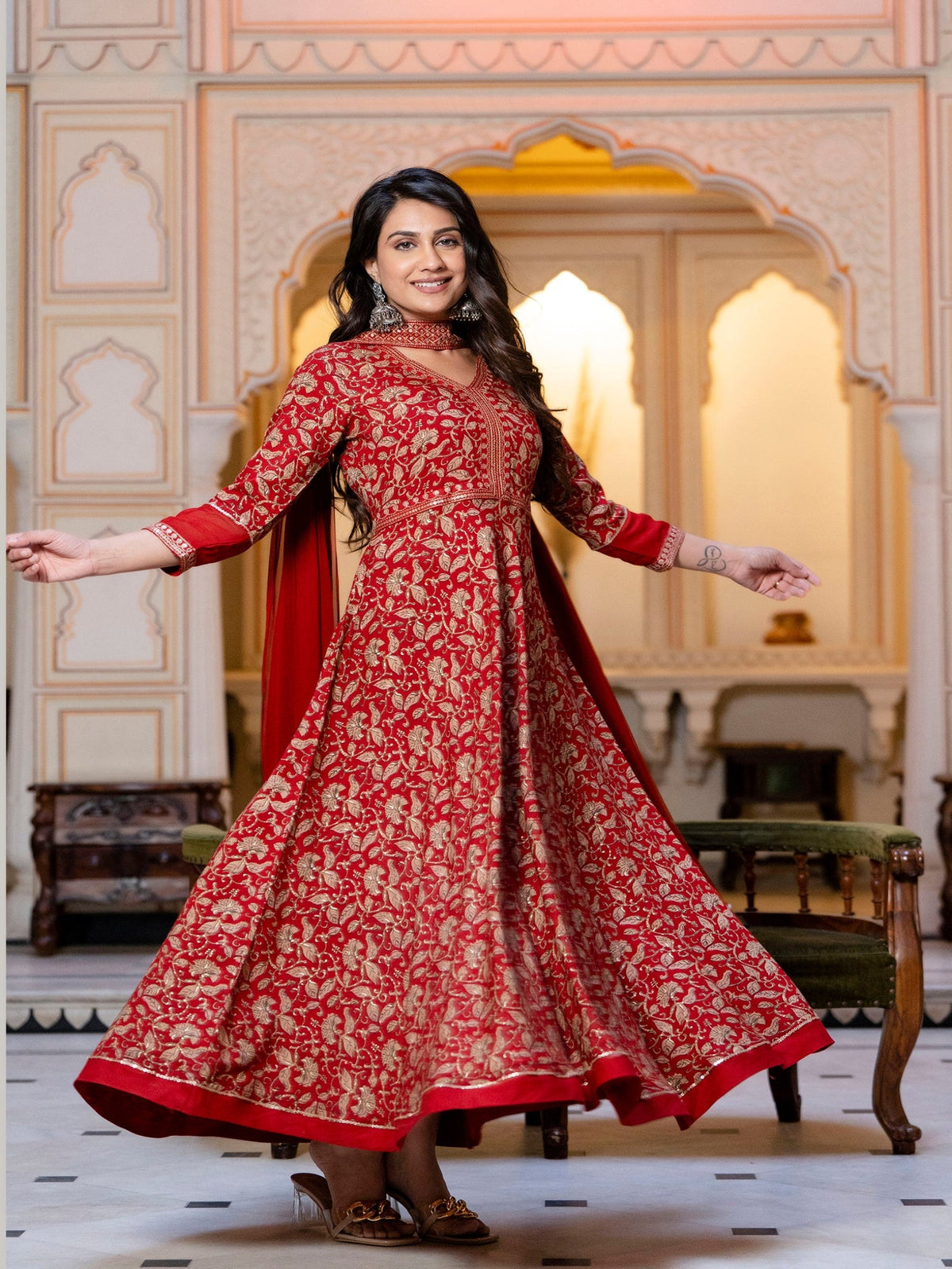 Rangvastra  Rayon Foil Floral Print Gown With Dupatta Set