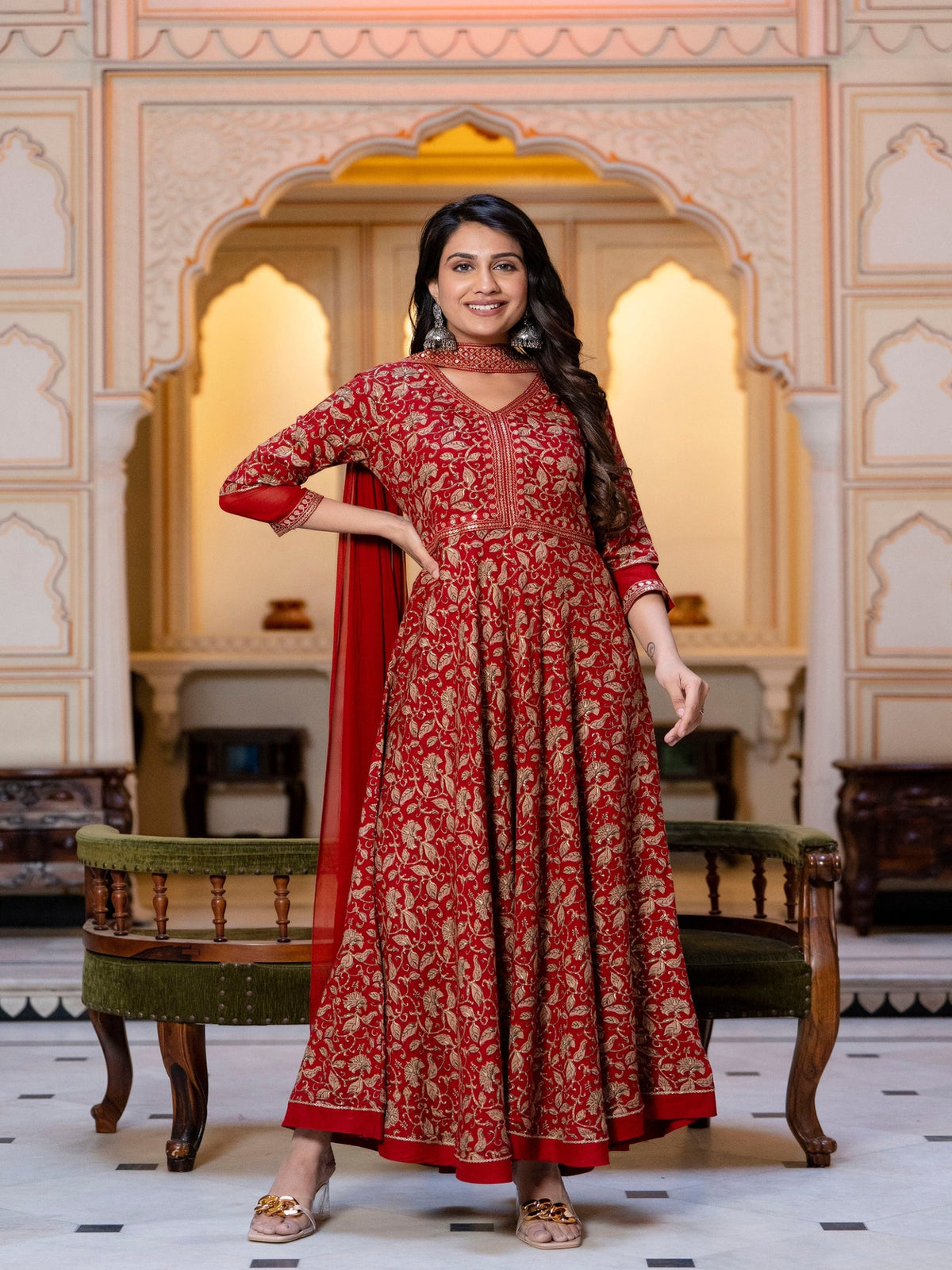 Rangvastra  Rayon Foil Floral Print Gown With Dupatta Set