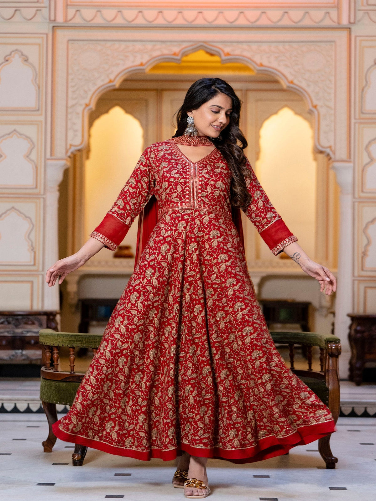 Rangvastra  Rayon Foil Floral Print Gown With Dupatta Set