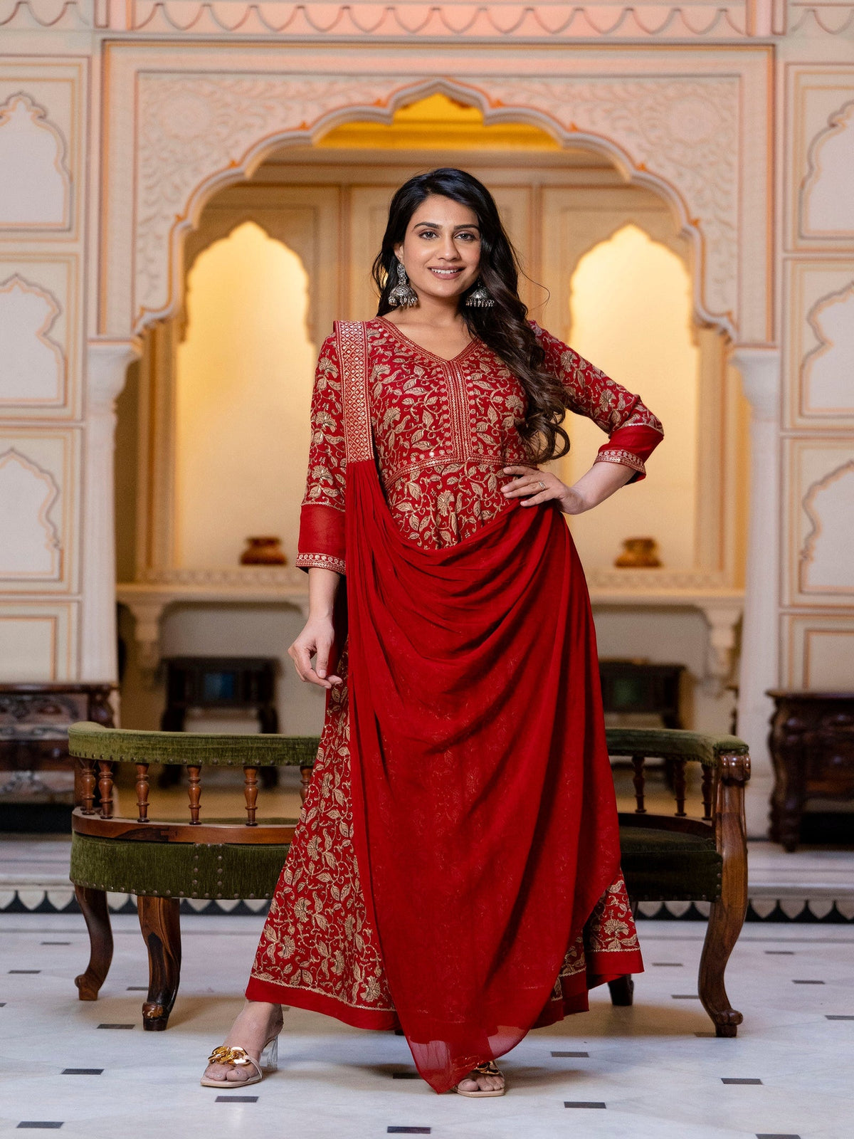 Rangvastra  Rayon Foil Floral Print Gown With Dupatta Set