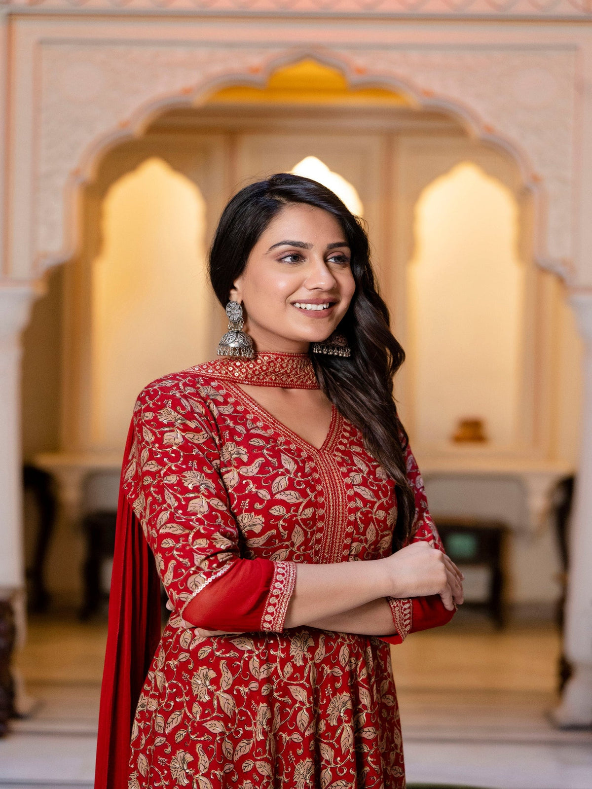 Rangvastra  Rayon Foil Floral Print Gown With Dupatta Set