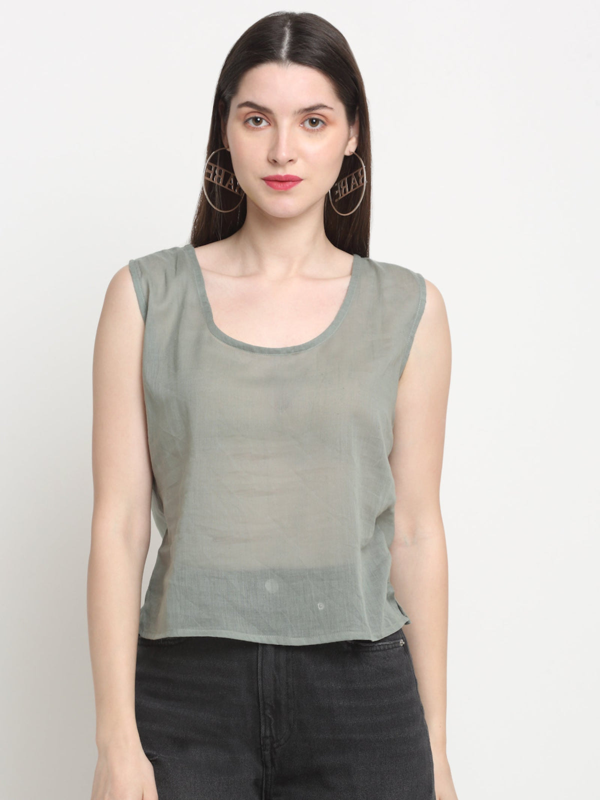 Rangvastra  Grey Floral Georgette Top with Mandarin Collar