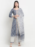 Rangvastra Cotton Blue Hand Block Floral Printed Kurta set