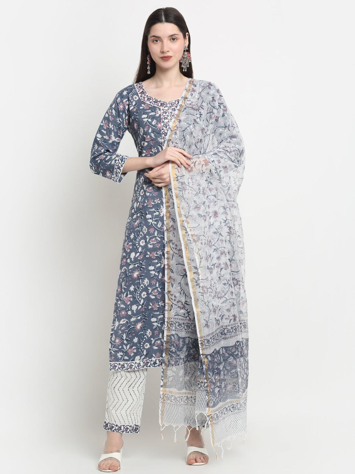Rangvastra Cotton Blue Hand Block Floral Printed Kurta set