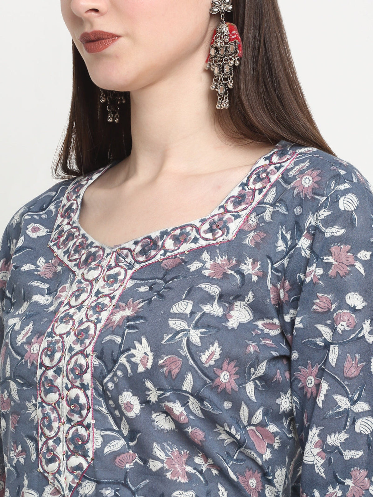 Rangvastra Cotton Blue Hand Block Floral Printed Kurta set