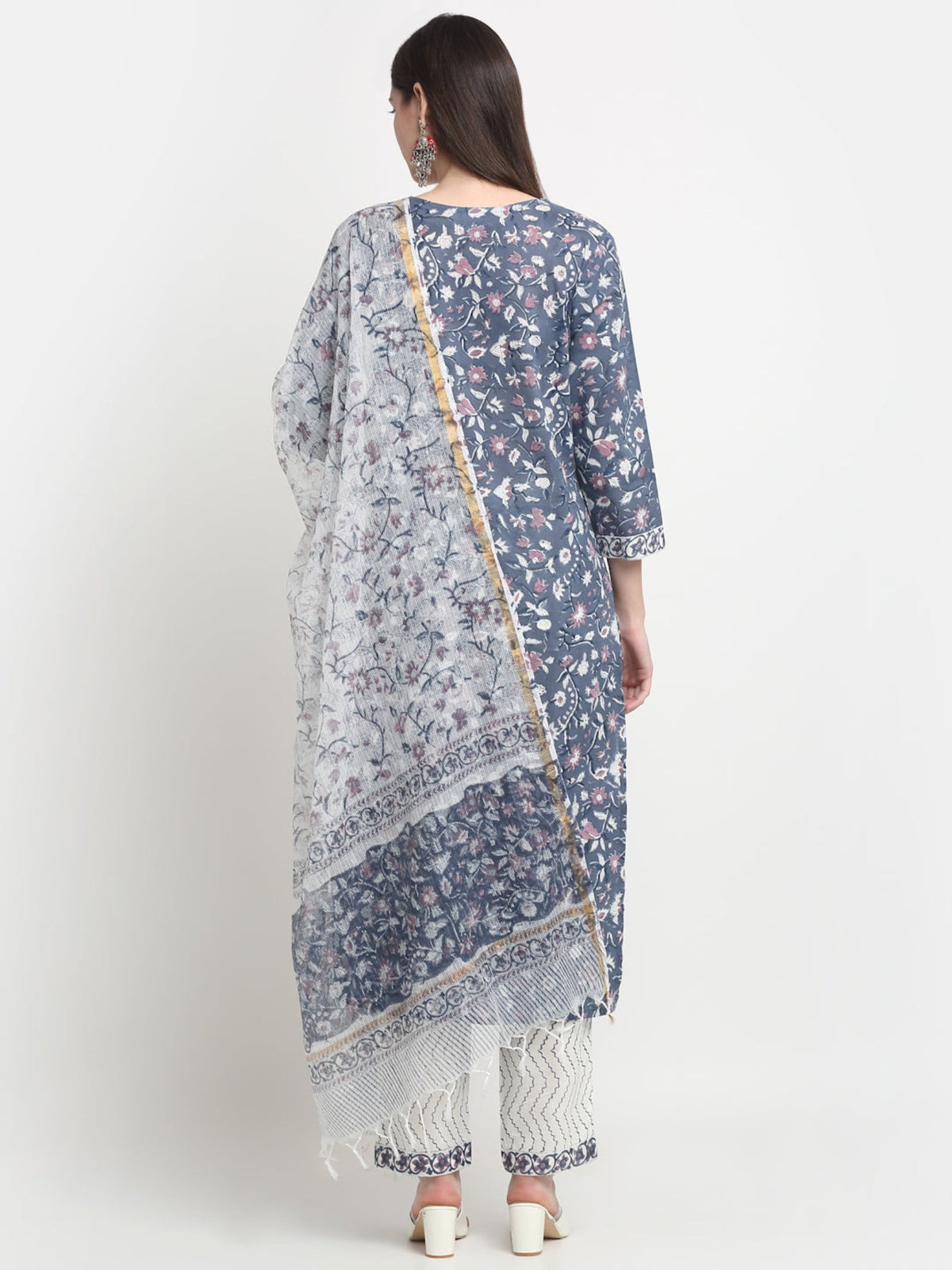 Rangvastra Cotton Blue Hand Block Floral Printed Kurta set