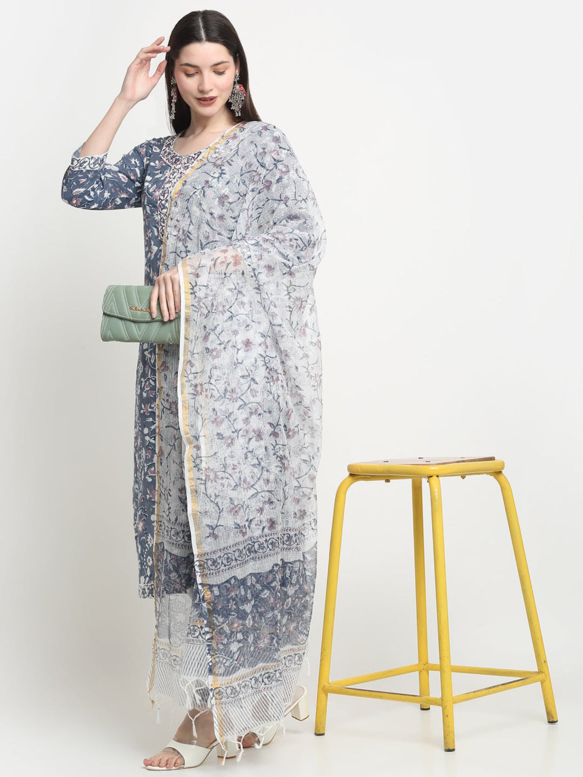 Rangvastra Cotton Blue Hand Block Floral Printed Kurta set