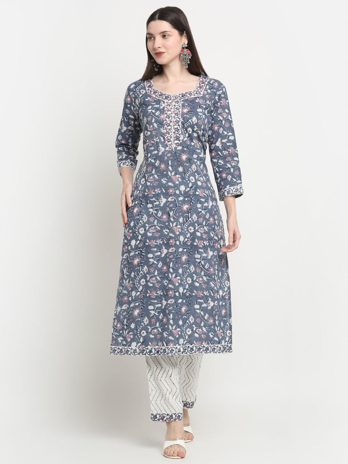 Rangvastra Cotton Blue Hand Block Floral Printed Kurta set