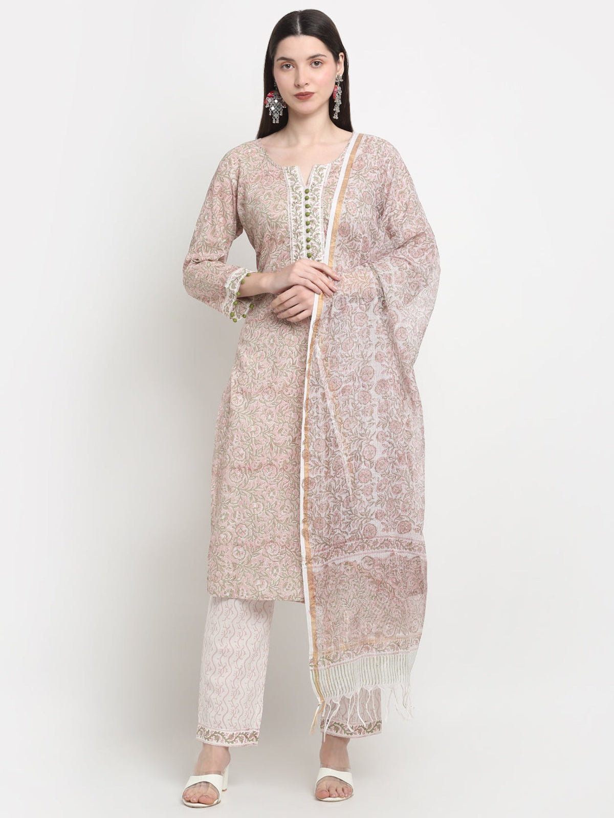 Rangvastra Cotton Peach Hand Block Printed Kurta Set