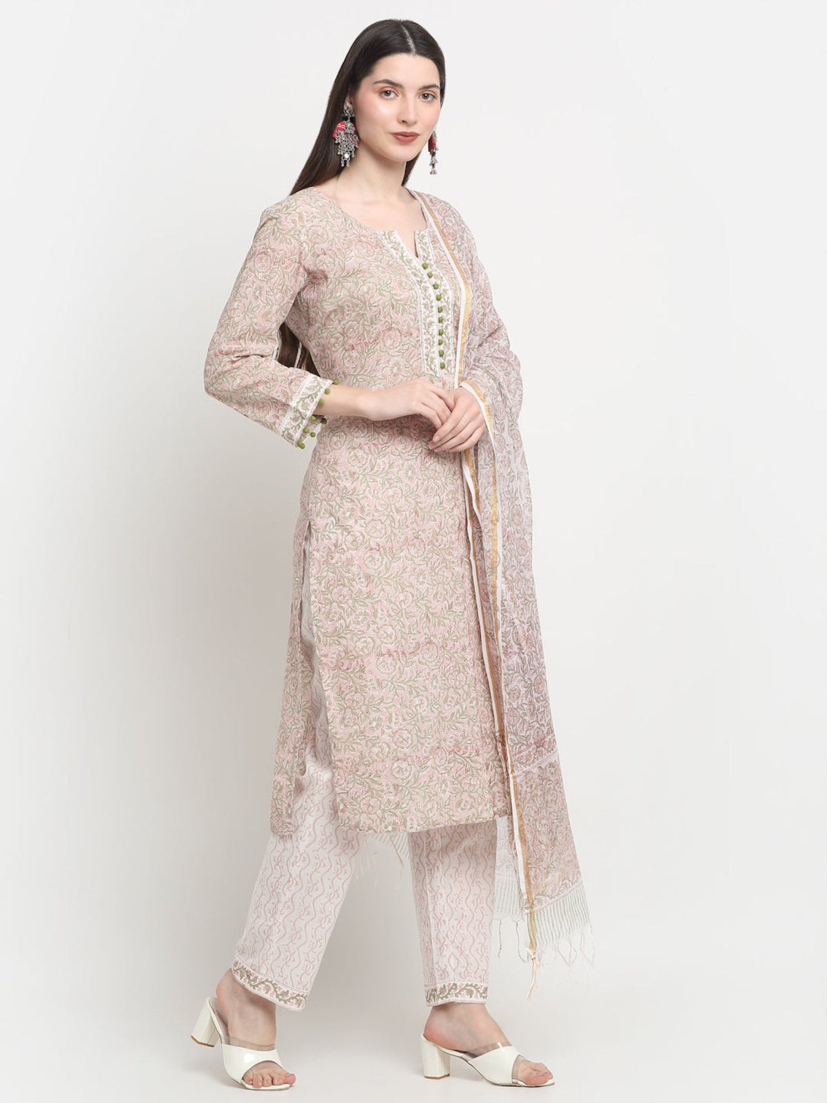 Rangvastra Cotton Peach Hand Block Printed Kurta Set