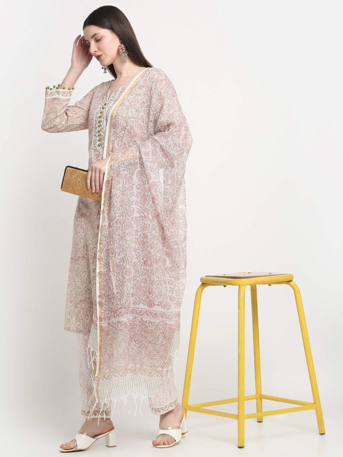 Rangvastra Cotton Peach Hand Block Printed Kurta Set