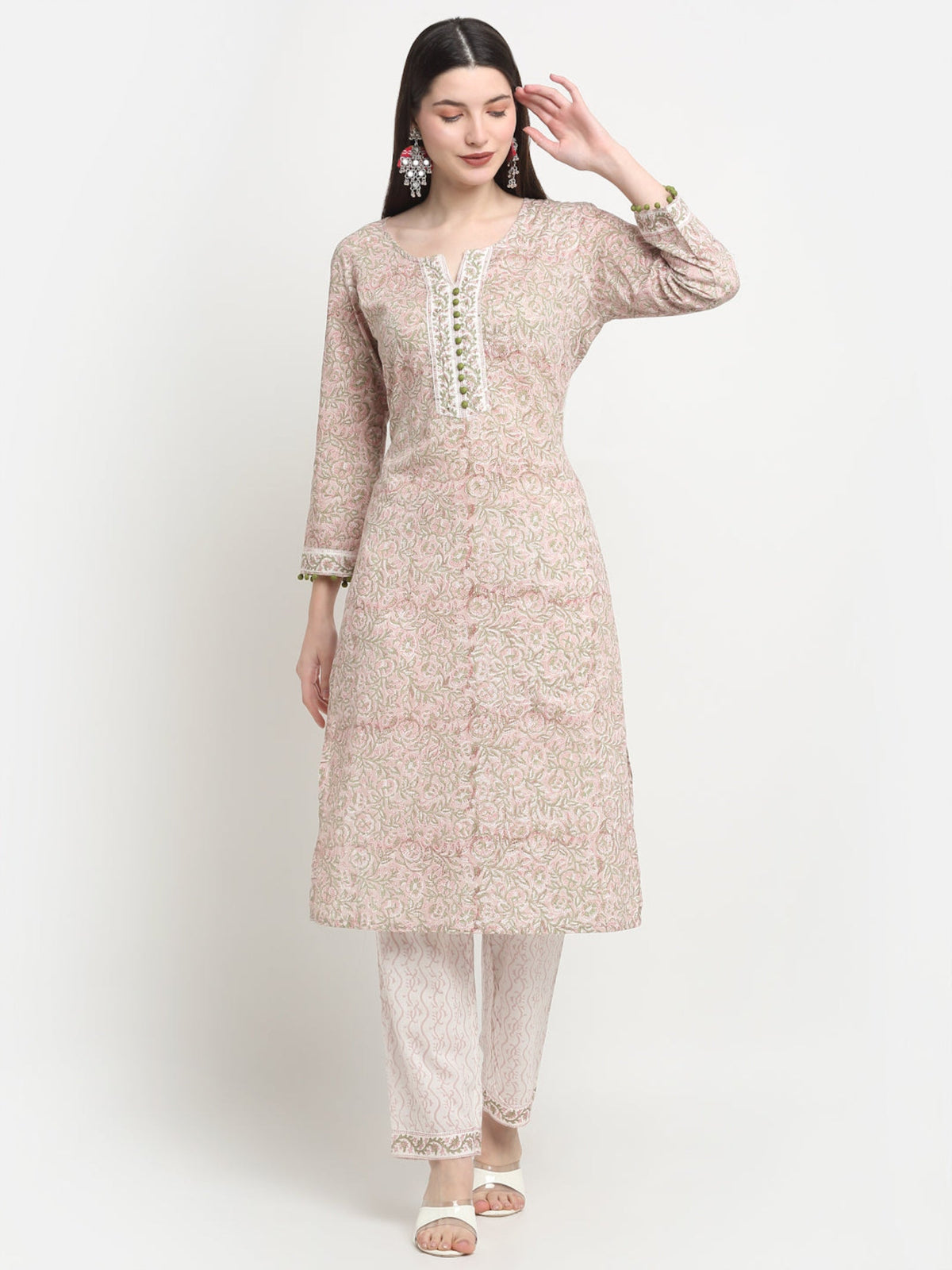 Rangvastra Cotton Peach Hand Block Printed Kurta Set
