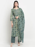 Rangvastra Cotton Green Hand Block Floral Printed Kurta Set