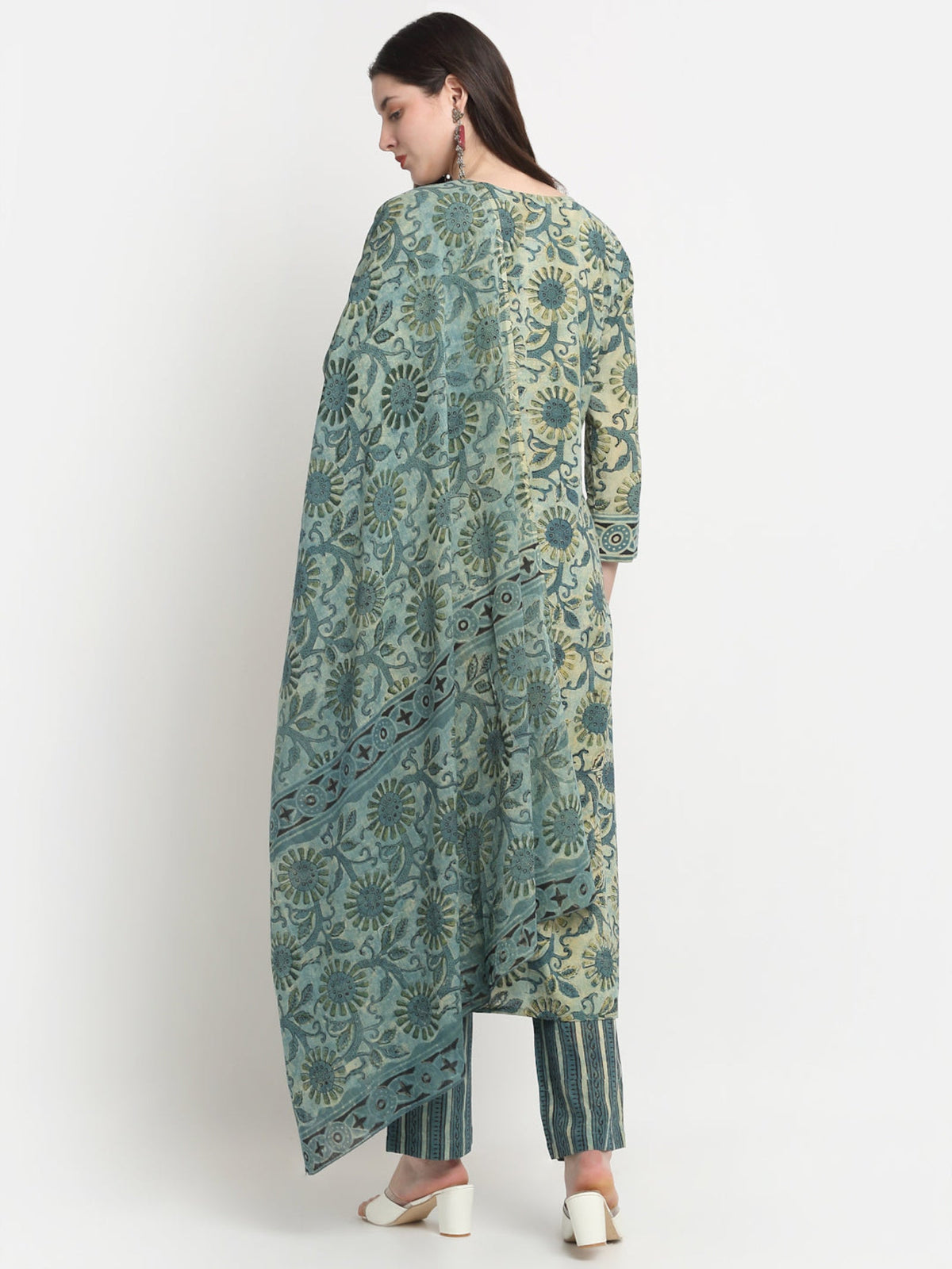 Rangvastra Cotton Green Hand Block Floral Printed Kurta Set