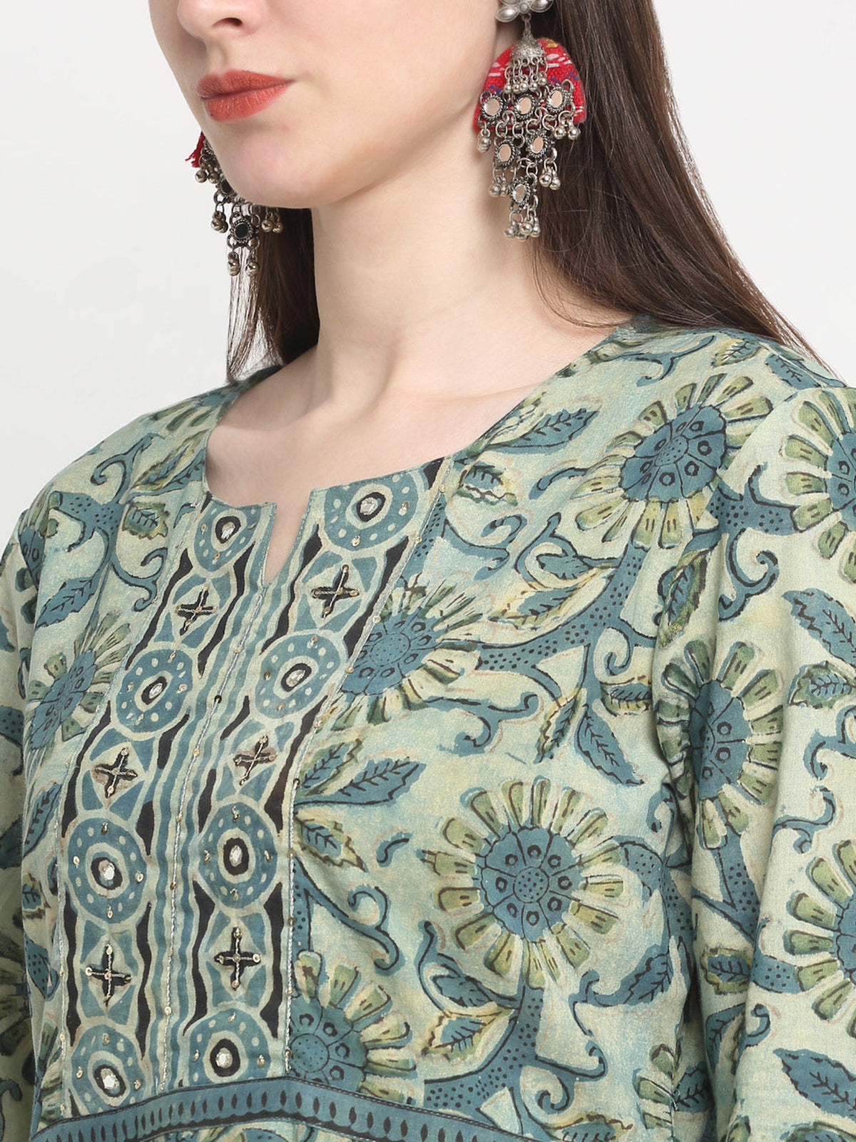 Rangvastra Cotton Green Hand Block Floral Printed Kurta Set