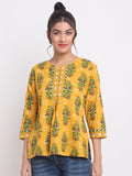 Rangvastra Yellow Floral Cotton Top with Pom-Pom Buttons
