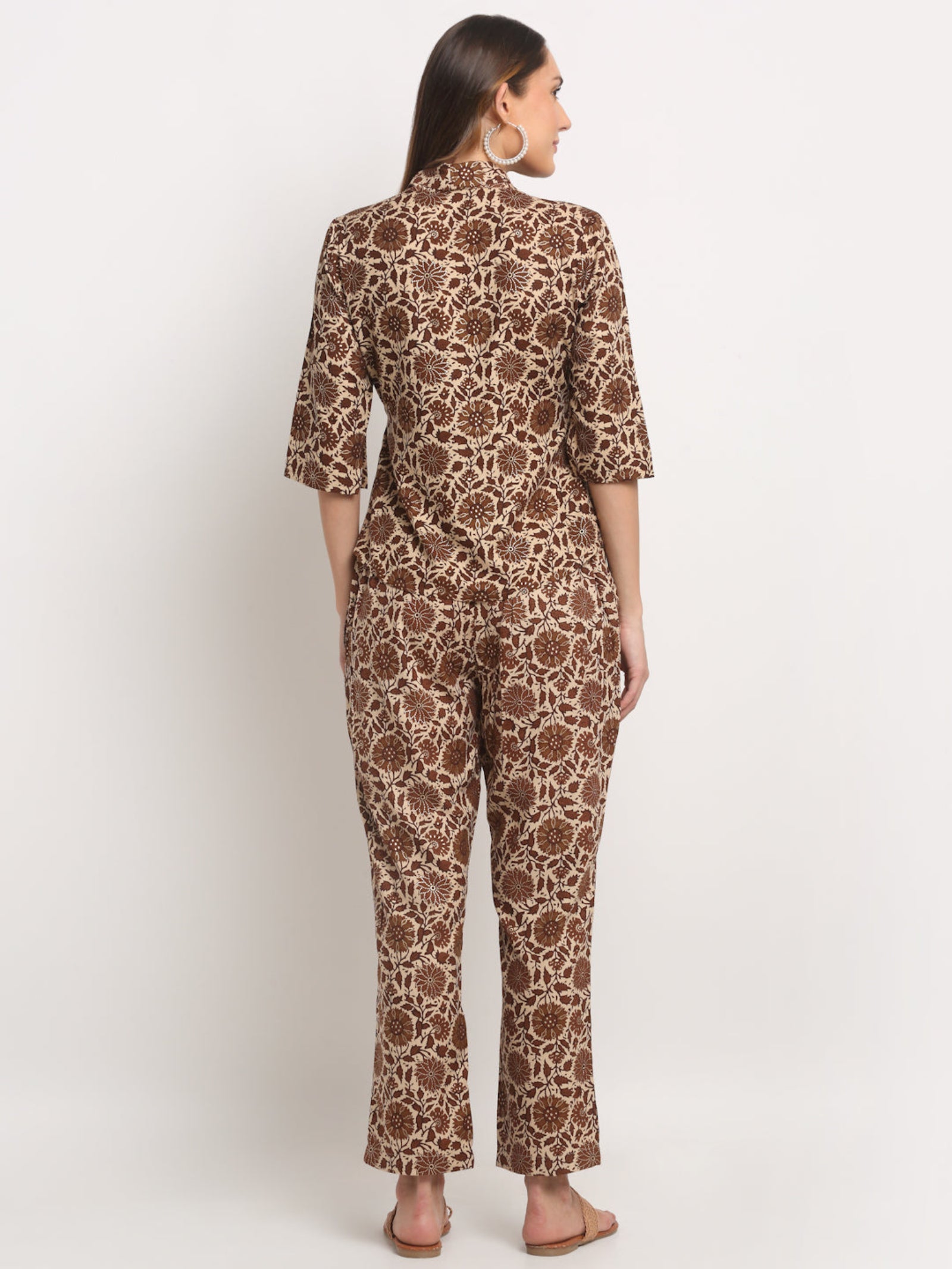 Maluka Women Brown Floral Printed Co-ord Set