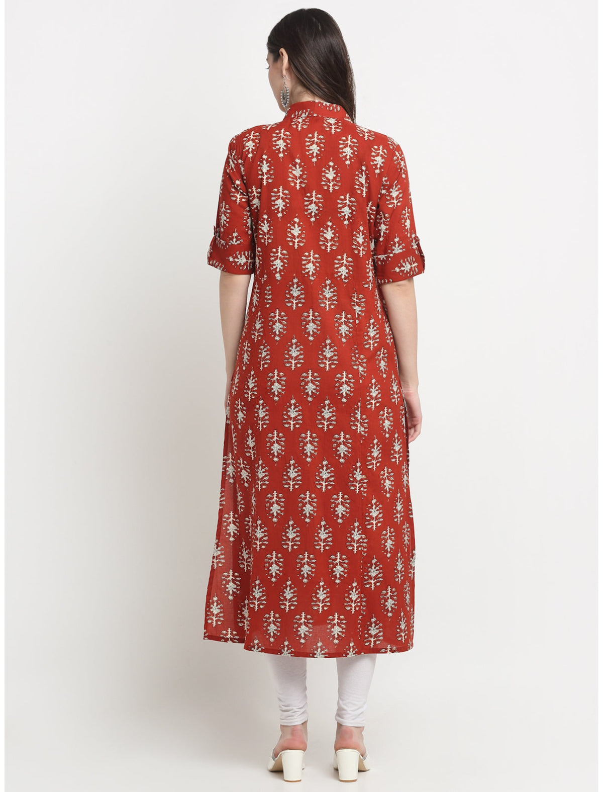 Rangvastra Maroon/Blue Cotton Floral Print Kurta with Short Sleeve & Speared Collar