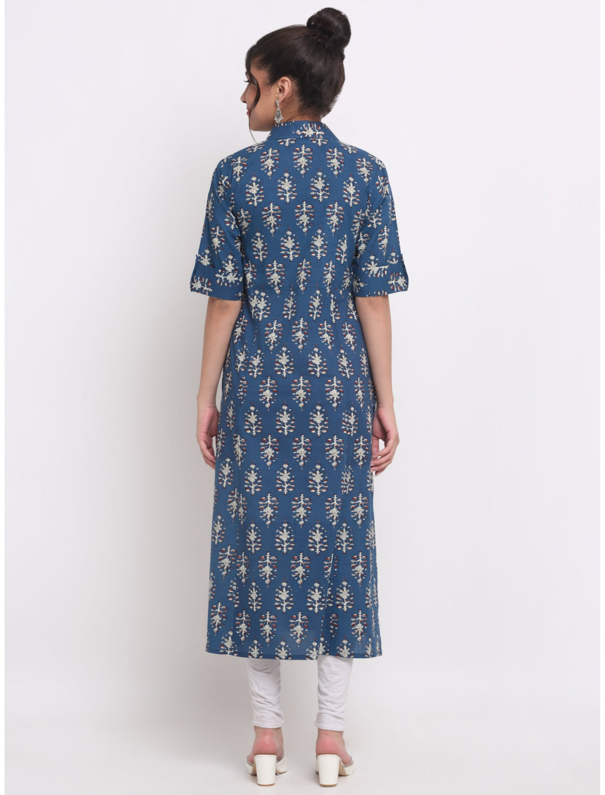 Rangvastra Maroon/Blue Cotton Floral Print Kurta with Short Sleeve & Speared Collar