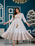 Rangvastra Bronze Printed Malmal Long Gown