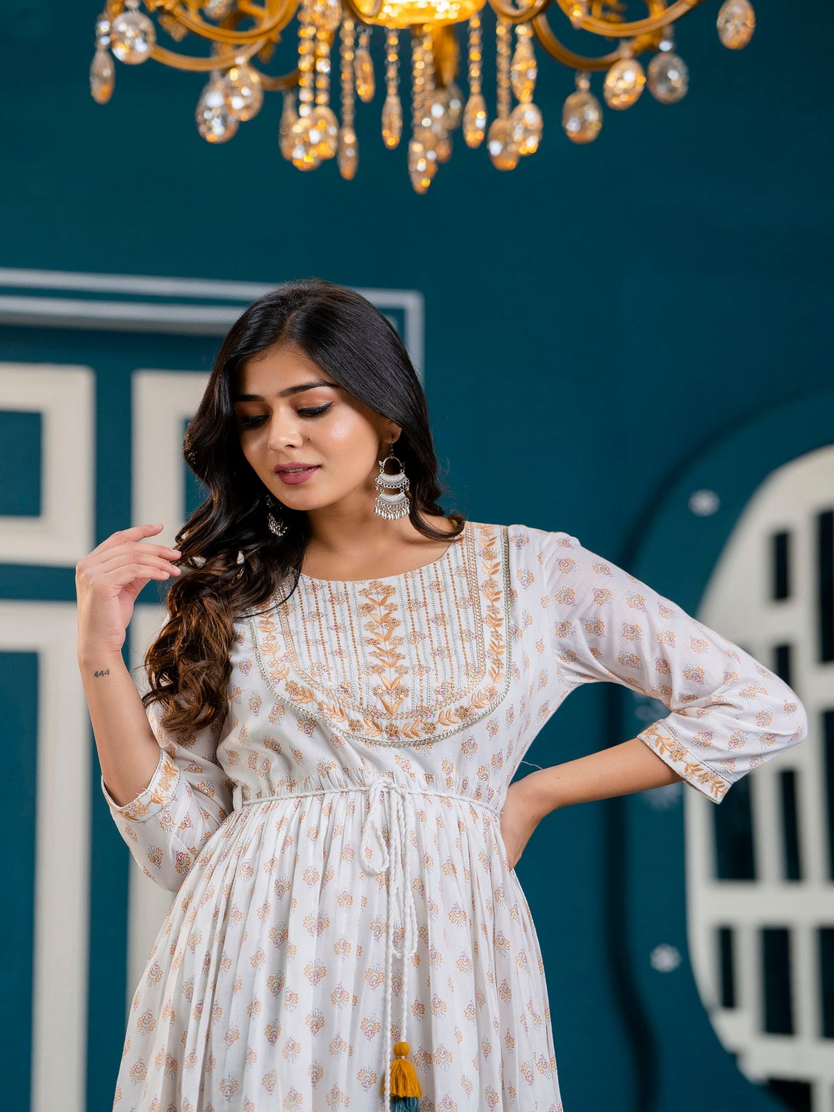 Rangvastra Bronze Printed Malmal Long Gown