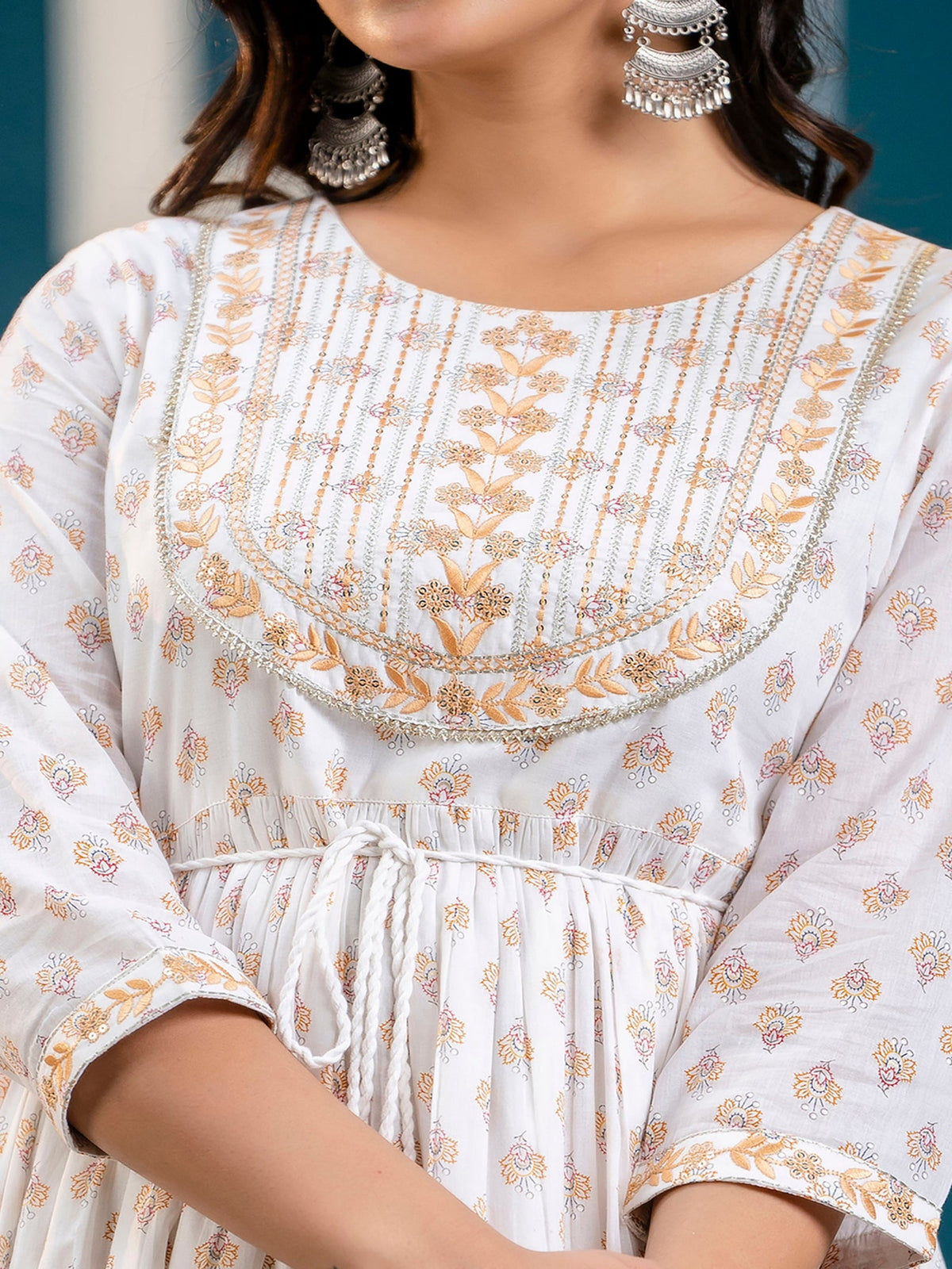 Rangvastra Bronze Printed Malmal Long Gown