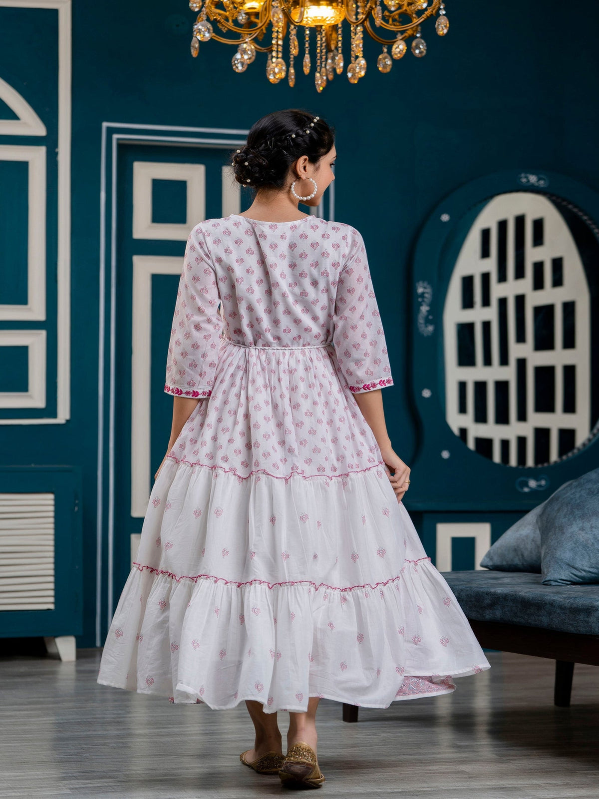 Rangvastra Pink Printed Malmal Long Gown