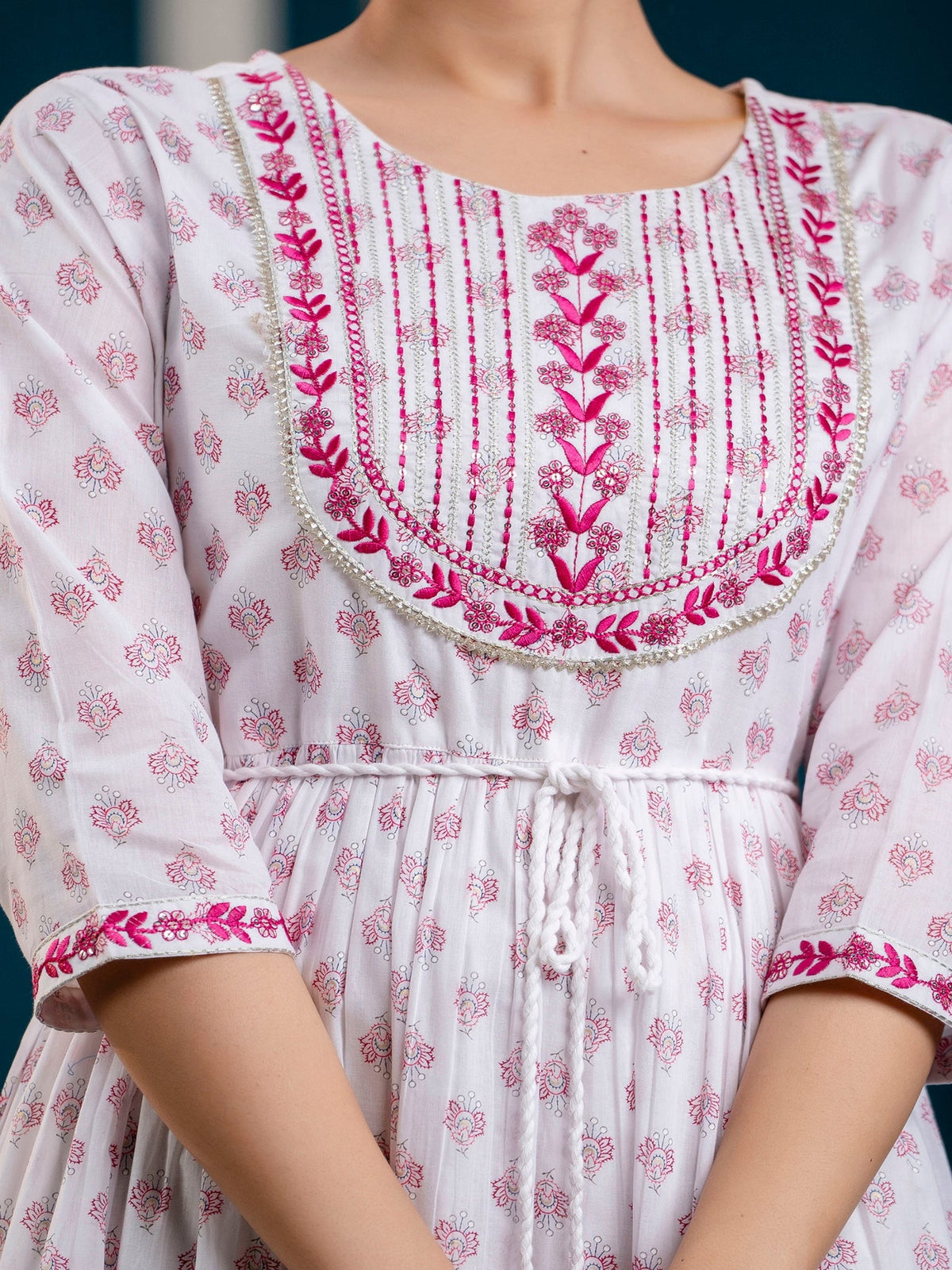 Rangvastra Pink Printed Malmal Long Gown