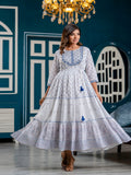 Rangvastra Blue Printed Malmal Long Gown