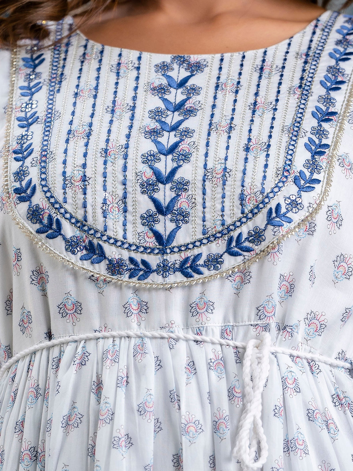 Rangvastra Blue Printed Malmal Long Gown