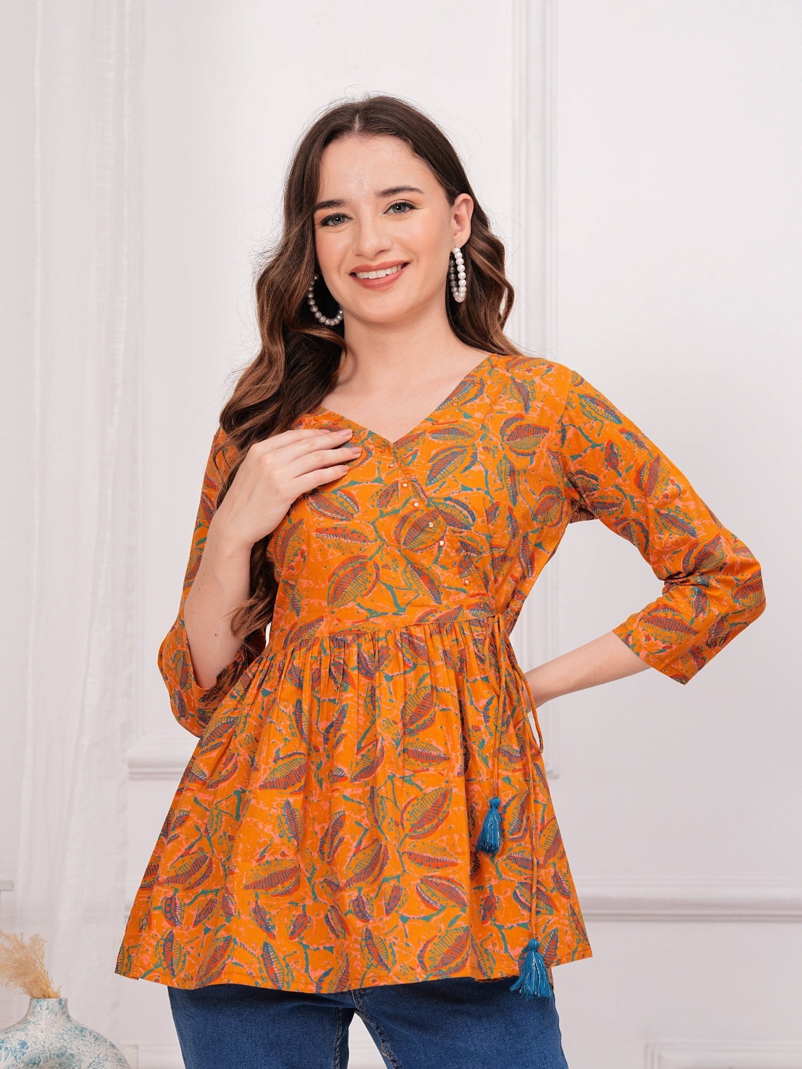 Rangvastra Mustard Floral Printed Top