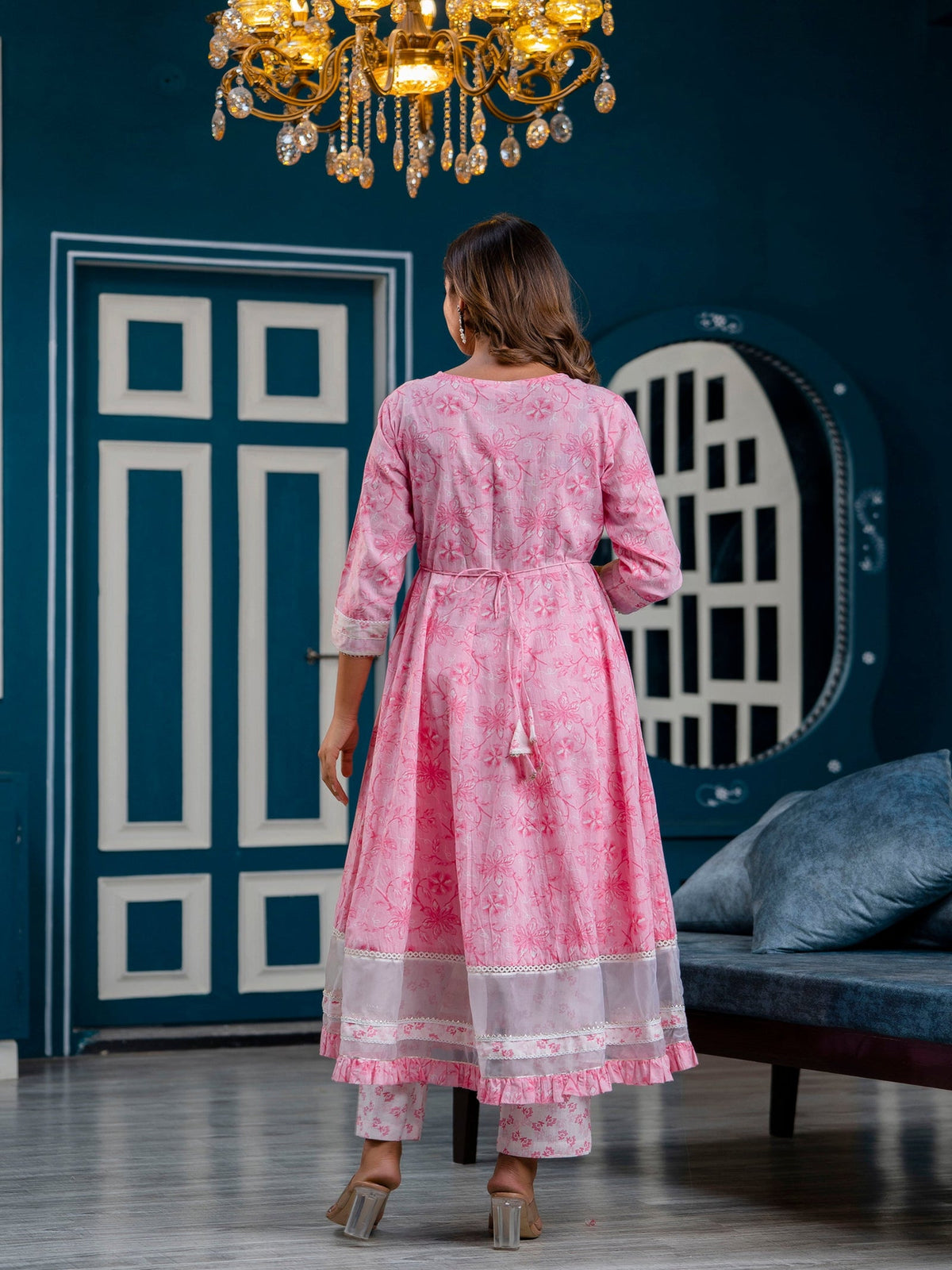 Rangvastra Pink Cotton Printed Kurta Pant Dupatta Set