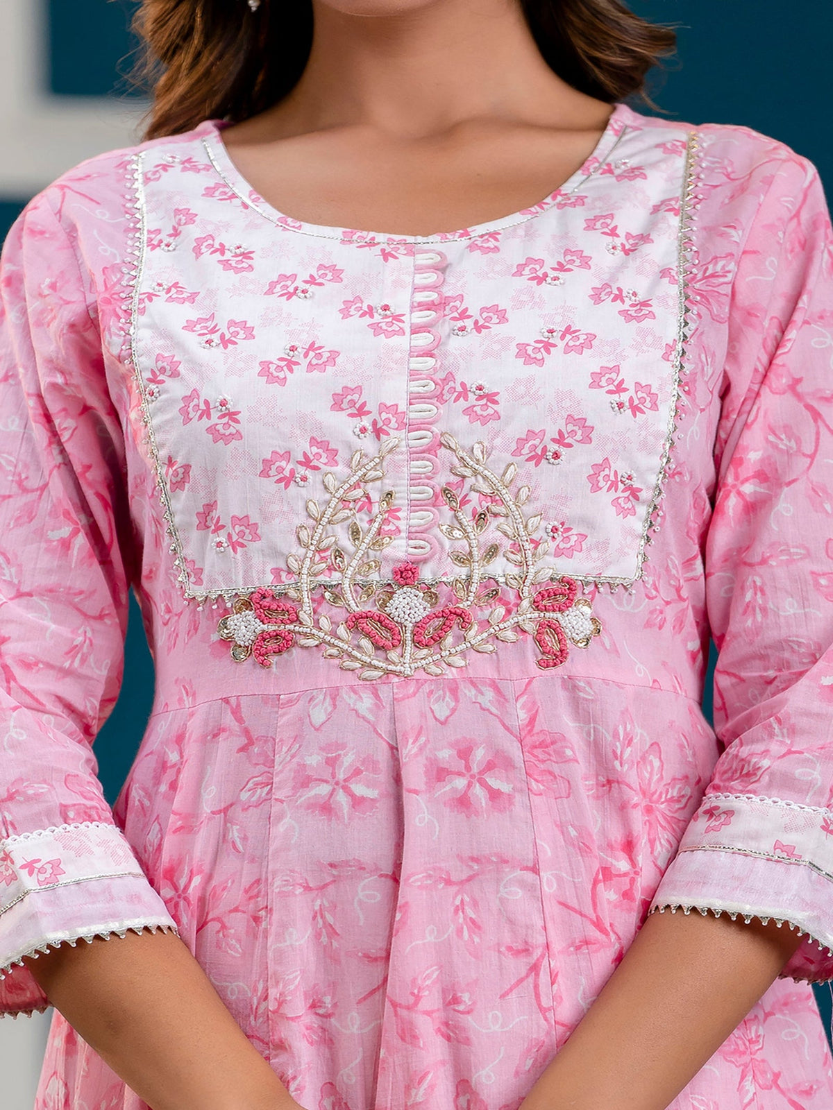 Rangvastra Pink Cotton Printed Kurta Pant Dupatta Set