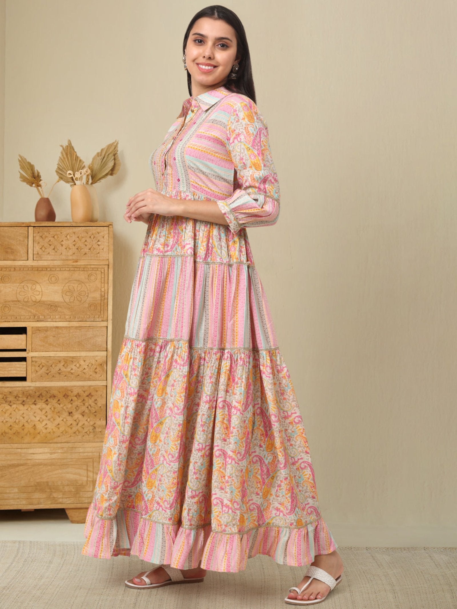 Rangvastra Chanderi Ethnic Motifs Printed Kurta Gown