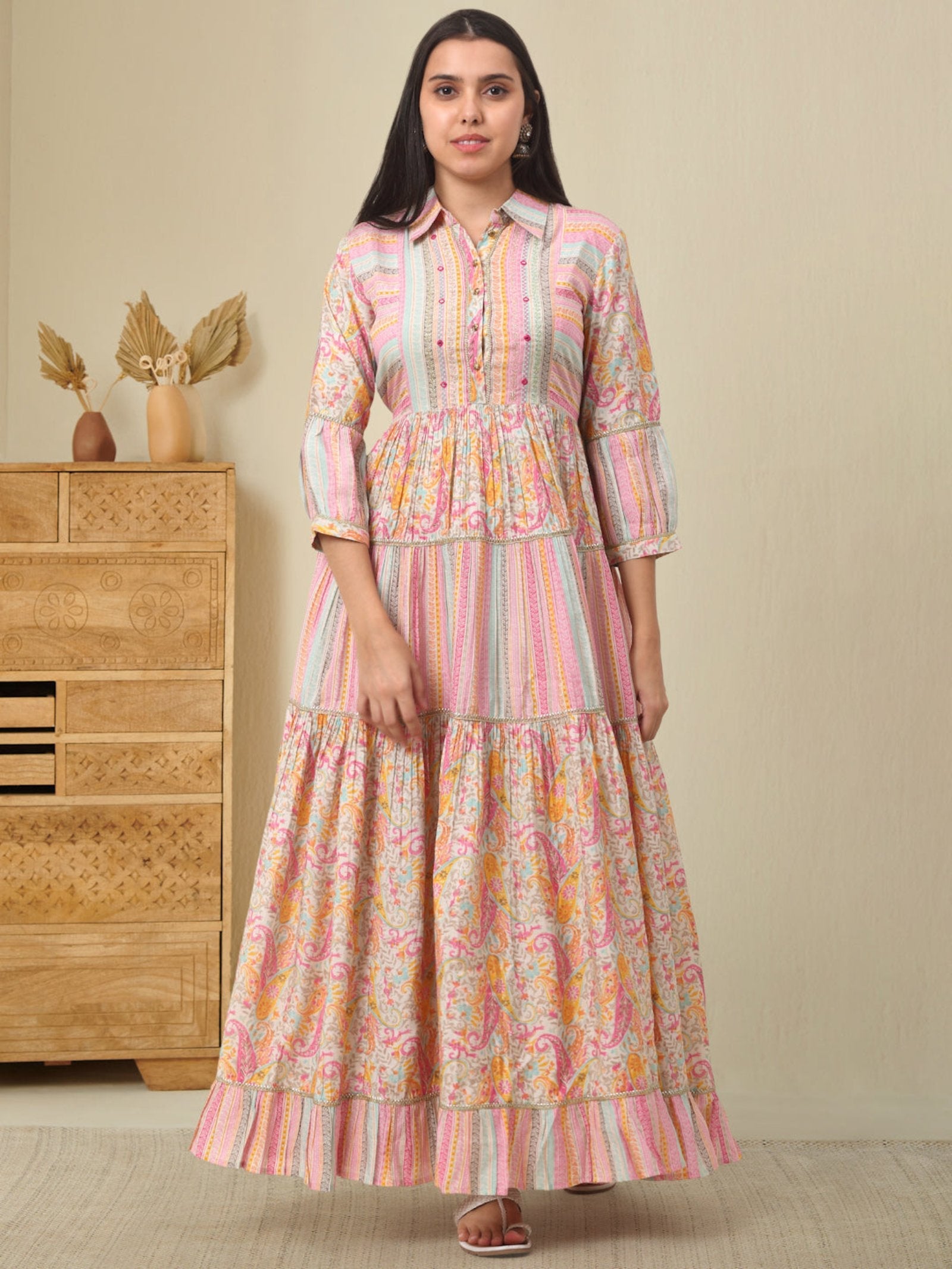 Rangvastra Chanderi Ethnic Motifs Printed Kurta Gown