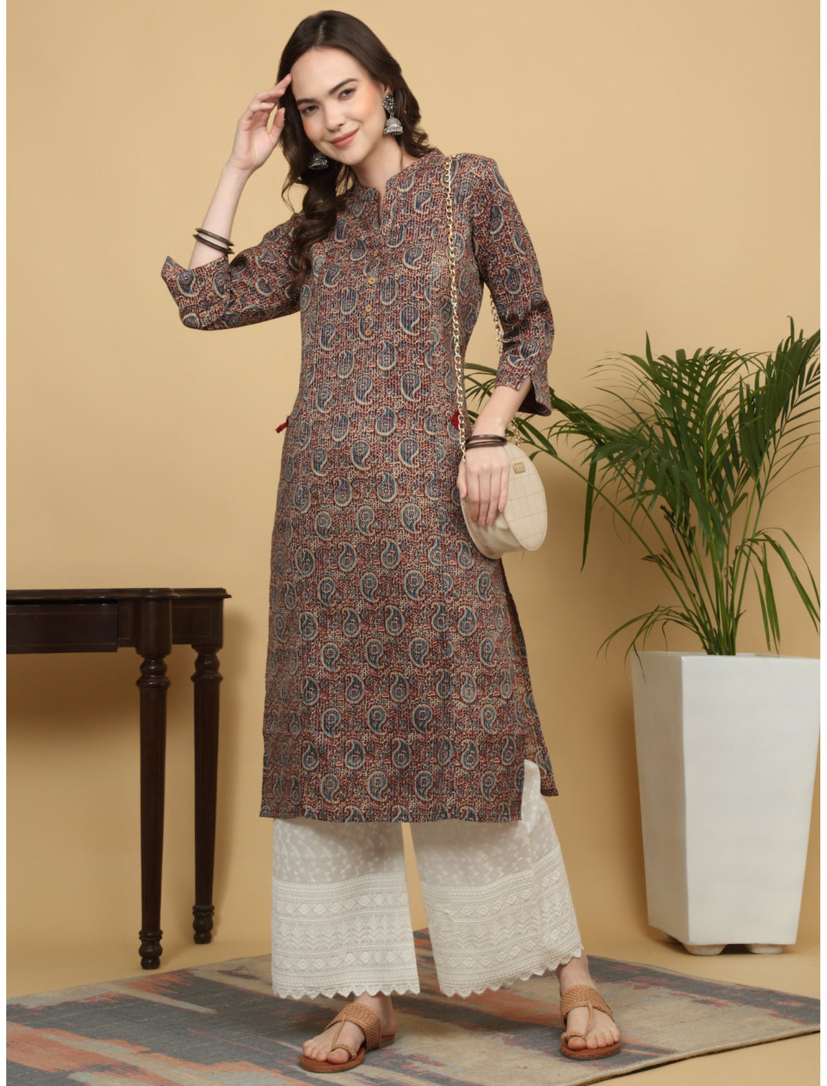 Rangvastra Cotton Kantha Paisley Printed Straight Kurta