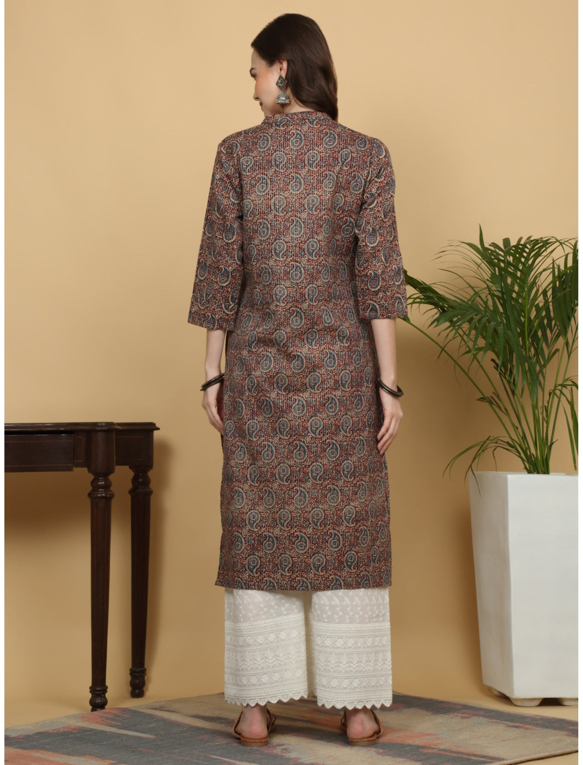 Rangvastra Cotton Kantha Paisley Printed Straight Kurta