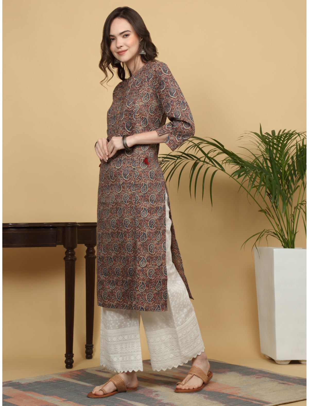 Rangvastra Cotton Kantha Paisley Printed Straight Kurta