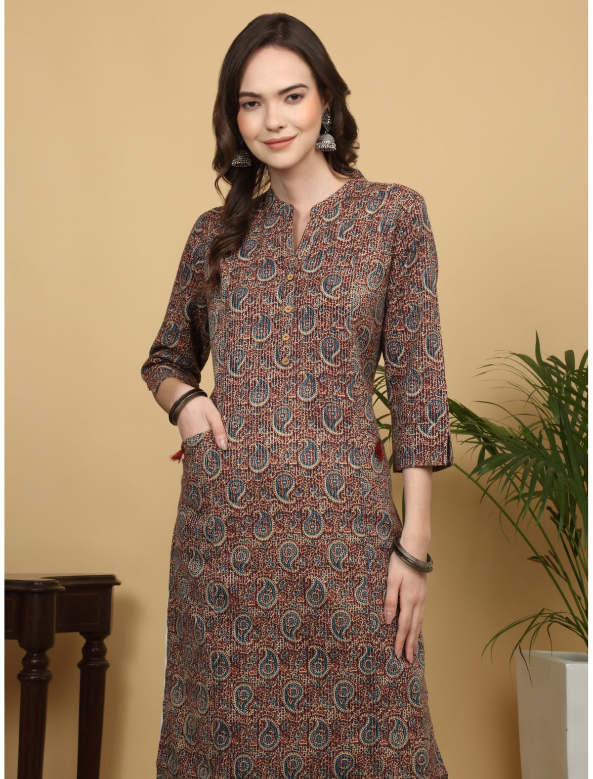 Rangvastra Cotton Kantha Paisley Printed Straight Kurta