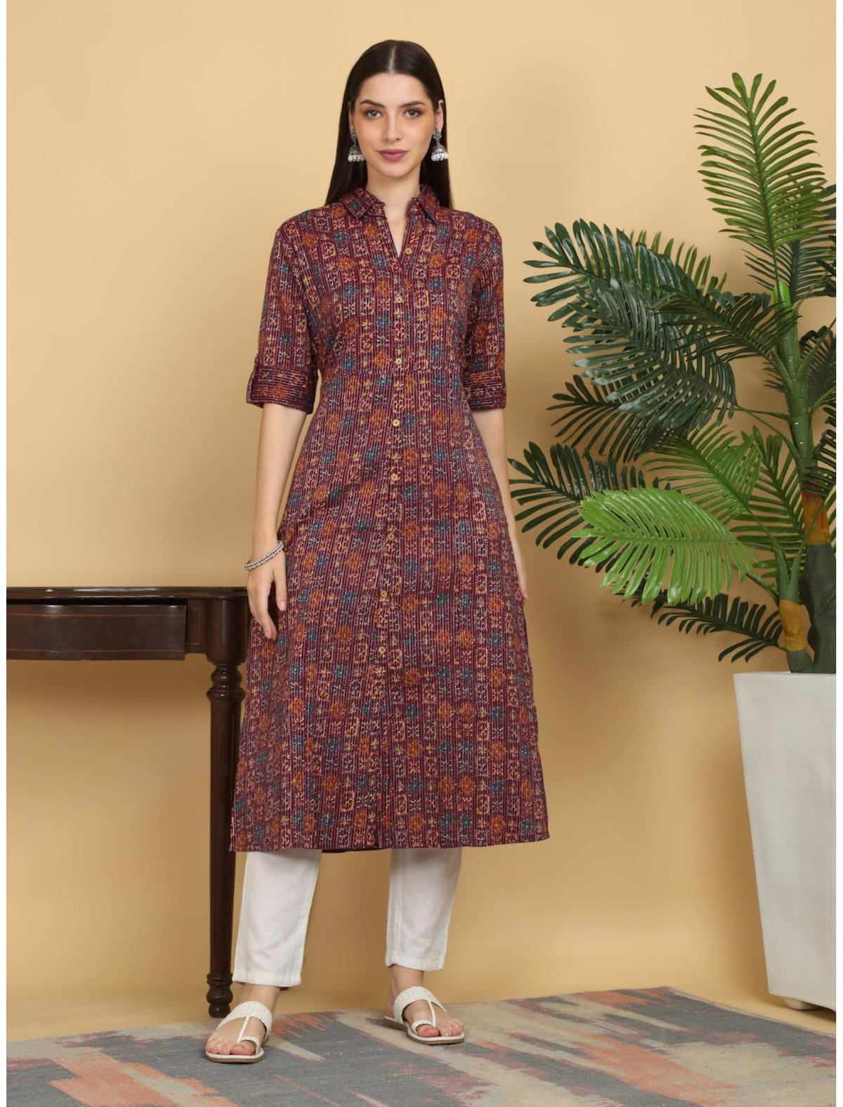 Rangvastra Cotton Kantha Ethnic Motifs Printed Straight Kurta