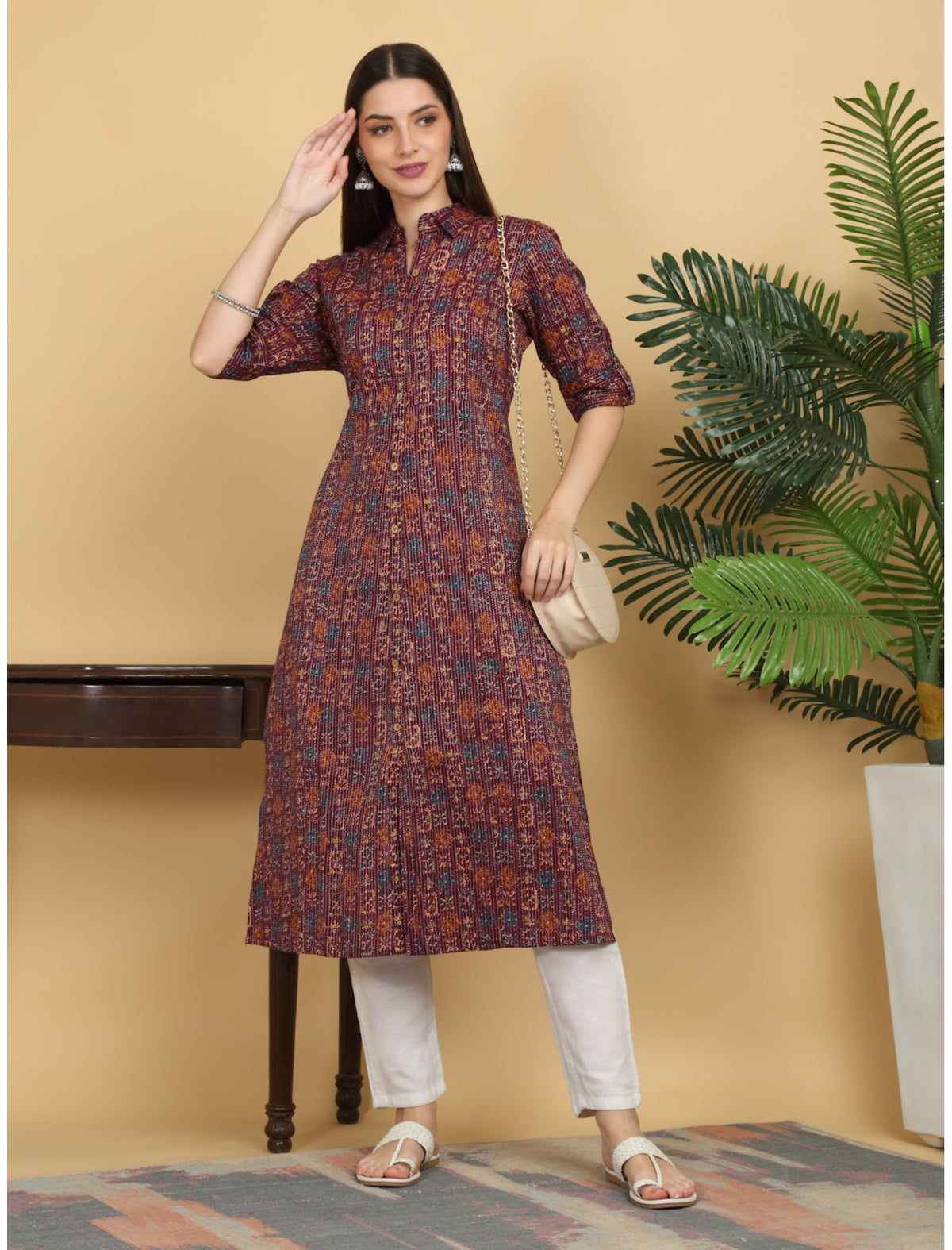 Rangvastra Cotton Kantha Ethnic Motifs Printed Straight Kurta