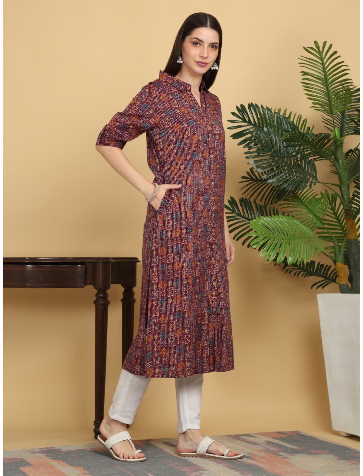 Rangvastra Cotton Kantha Ethnic Motifs Printed Straight Kurta