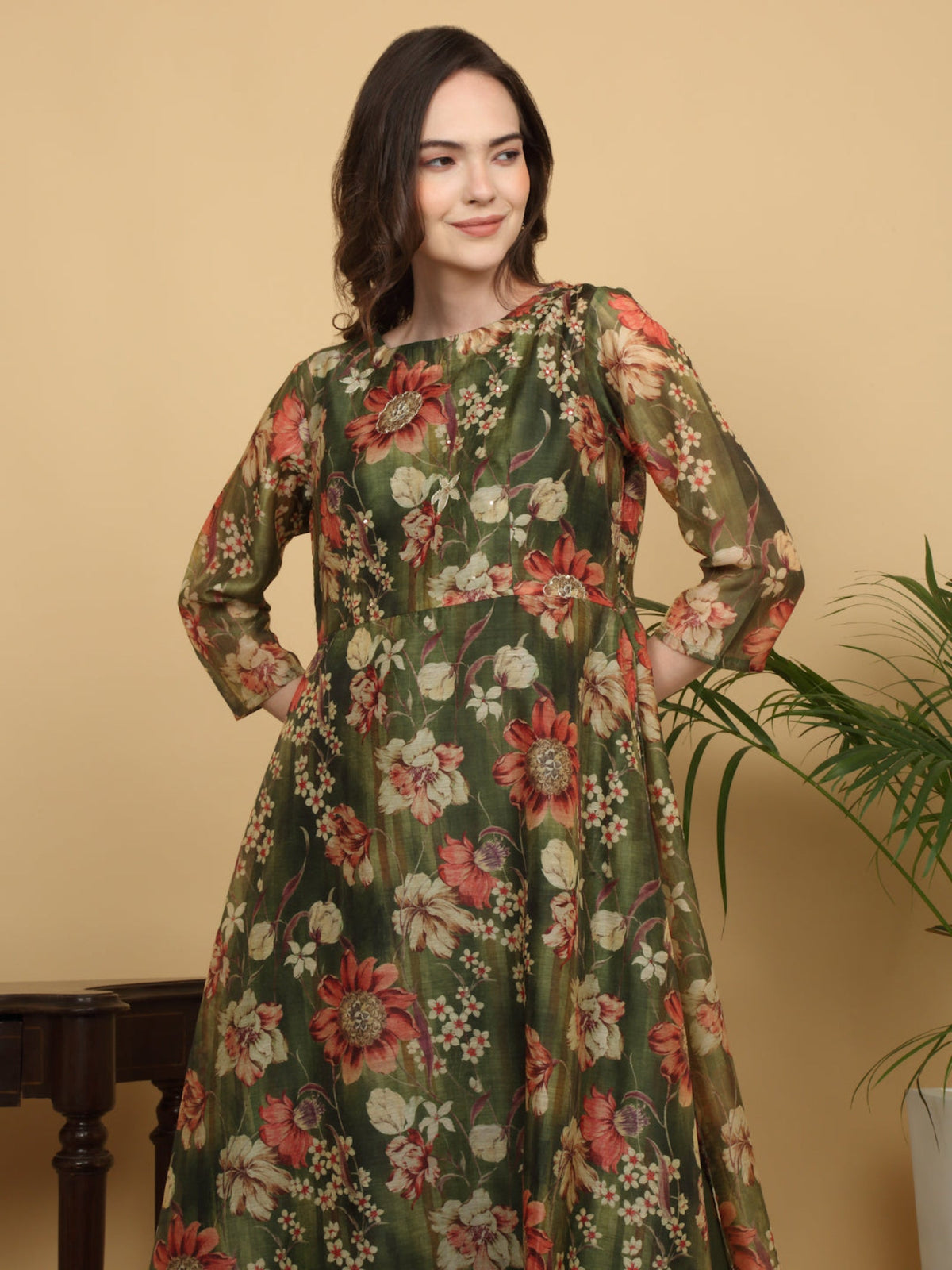 Rangvastra Green Floral Print Ankle Length Kurta Set with Dupatta