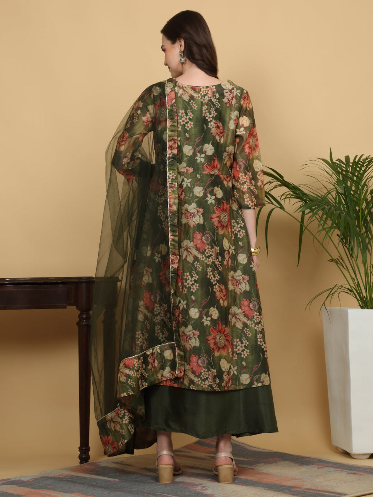 Rangvastra Green Floral Print Ankle Length Kurta Set with Dupatta