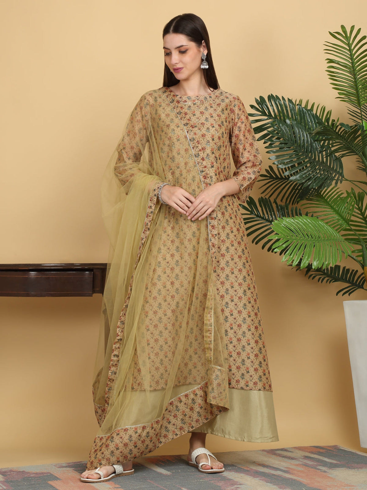 Rangvastra Green Floral Print Ankle Length Kurta Set with Dupatta