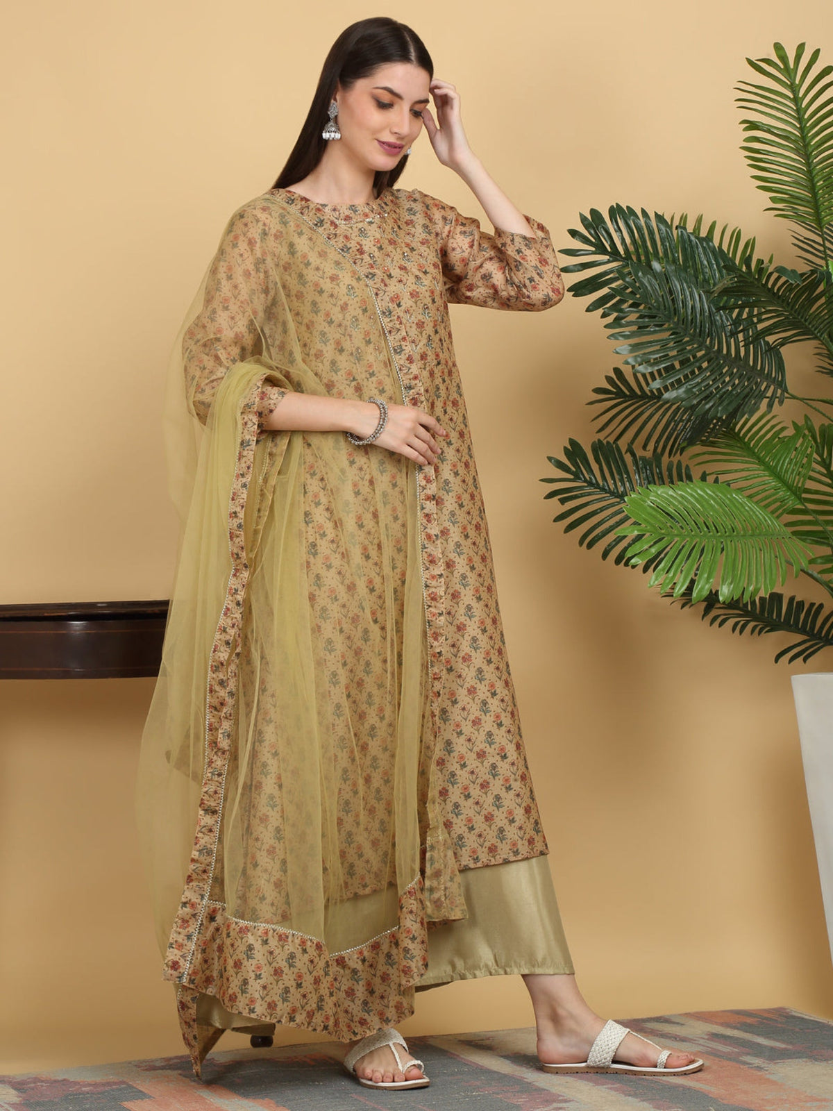 Rangvastra Green Floral Print Ankle Length Kurta Set with Dupatta